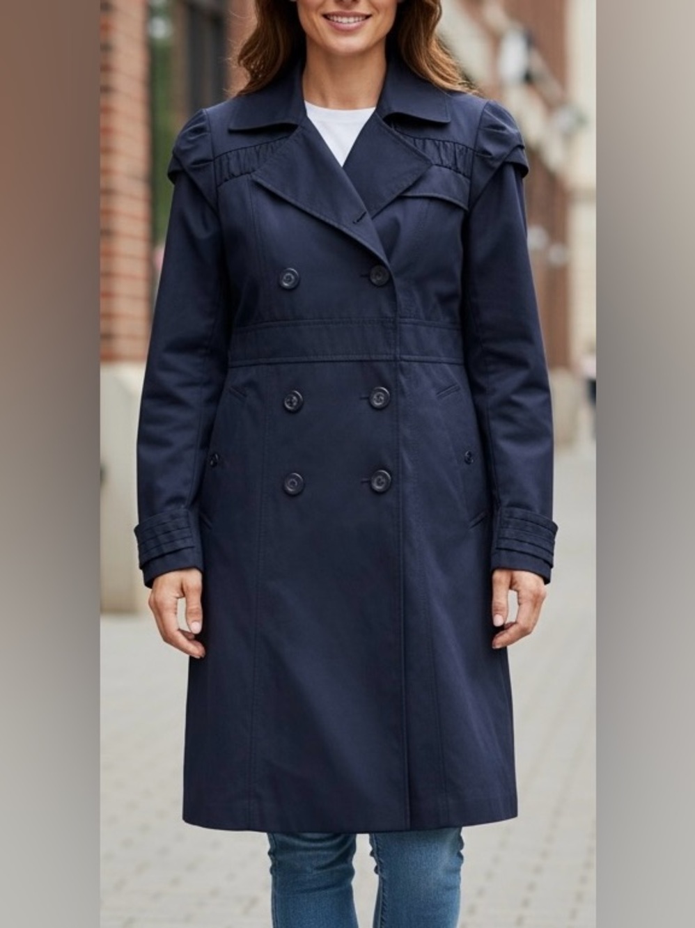 Kut from the Kloth Navy Blue Tailored Structured Buttoned Trench Coat size L